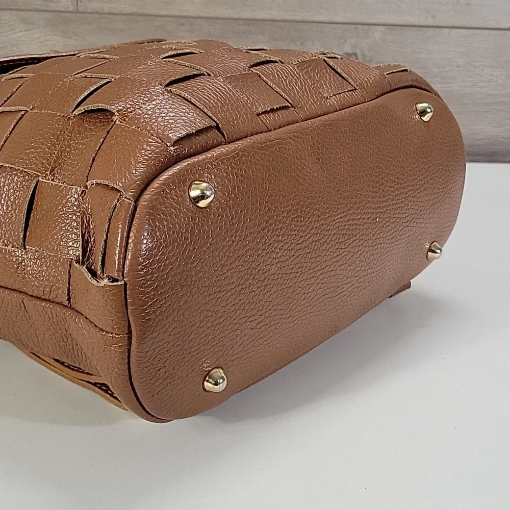 Anna Morellini Brown Woven Pebble Leather Backpack